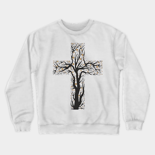 Christian Cross Tree Sticker Crewneck Sweatshirt by CHRONIN